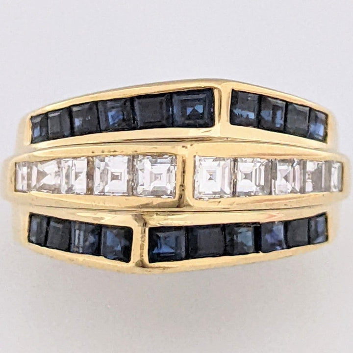 18K SAPPHIRE PRINCESS CUT (20) 2MM WITH .84 DIAMOND TOTAL WEIGHT (10) PRINCESS CUT ESTATE RING 11.0 GRAMS