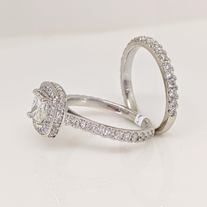 14K WHITE 1.61 CARAT TOTAL WEIGHT DIAMOND PRINCESS CUT WITH (90) MELEE ESTATE RING & BAND SET 5.5 GRAMS