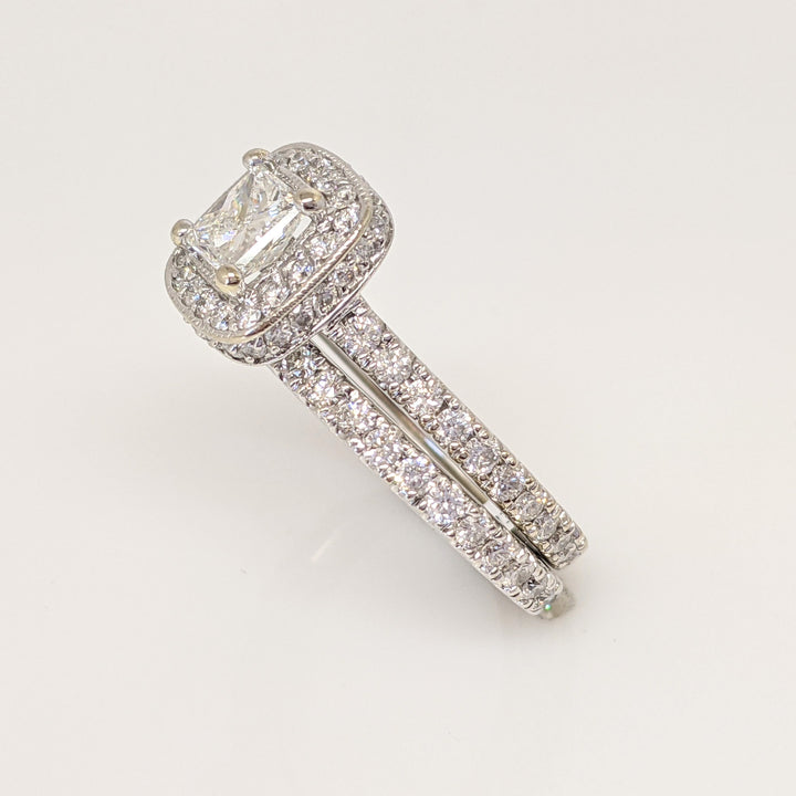 14K WHITE 1.61 CARAT TOTAL WEIGHT DIAMOND PRINCESS CUT WITH (90) MELEE ESTATE RING & BAND SET 5.5 GRAMS