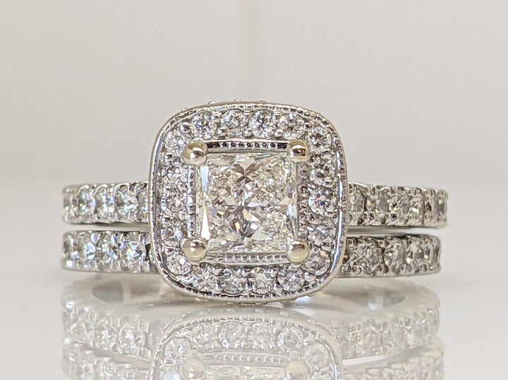 14K WHITE 1.61 CARAT TOTAL WEIGHT DIAMOND PRINCESS CUT WITH (90) MELEE ESTATE RING & BAND SET 5.5 GRAMS