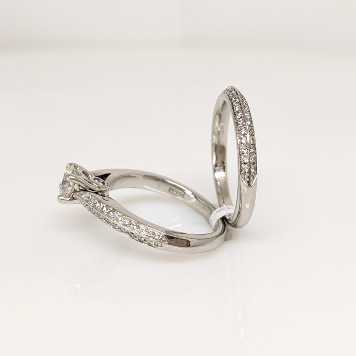 PALLADIUM .83 CARAT TOTAL WEIGHT I1 H DIAMOND ROUND (81) ESTATE RING/BAND SET 5.9 GRAMS