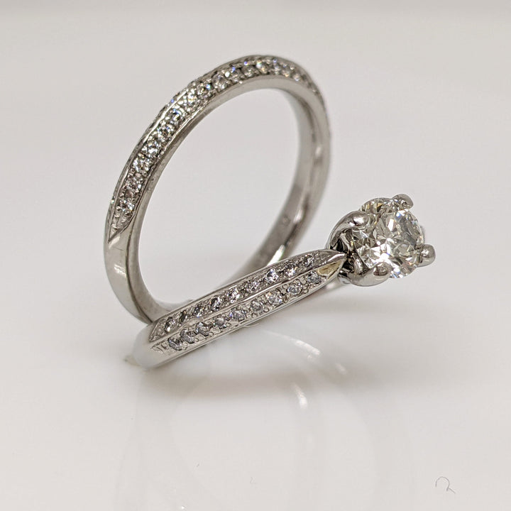PALLADIUM .83 CARAT TOTAL WEIGHT I1 H DIAMOND ROUND (81) ESTATE RING/BAND SET 5.9 GRAMS