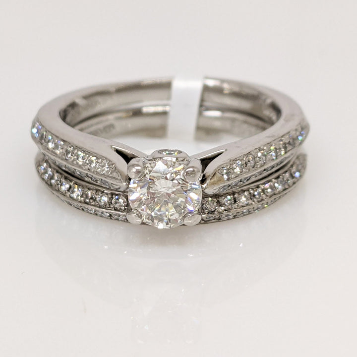 PALLADIUM .83 CARAT TOTAL WEIGHT I1 H DIAMOND ROUND (81) ESTATE RING/BAND SET 5.9 GRAMS