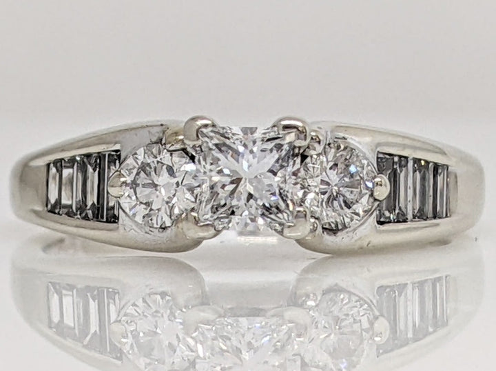 14K WHITE 1.03 CARAT TOTAL WEIGHT SI2 I DIAMOND PRINCESS CUT (1) ROUND (2) BAGUETTE (8) ESTATE RING 4.1 GRAMS