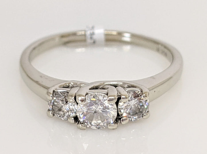 14K WHITE .59 CARAT TOTAL WEIGHT I1 H DIAMOND ROUND (3) ESTATE TRINITY RING 2.7 GRAMS