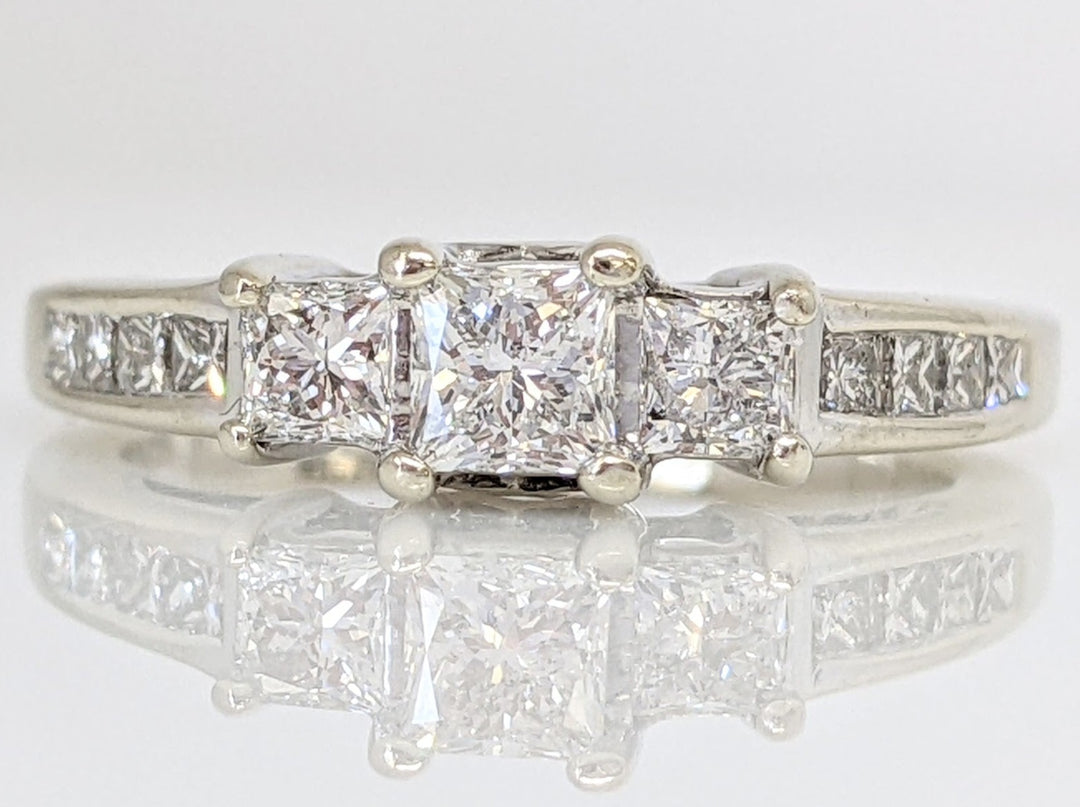14K WHITE .95 CARAT TOTAL WEIGHT I1 G DIAMOND PRINCESS CUT (13) ESTATE TRINITY RING 4.0 GRAMS