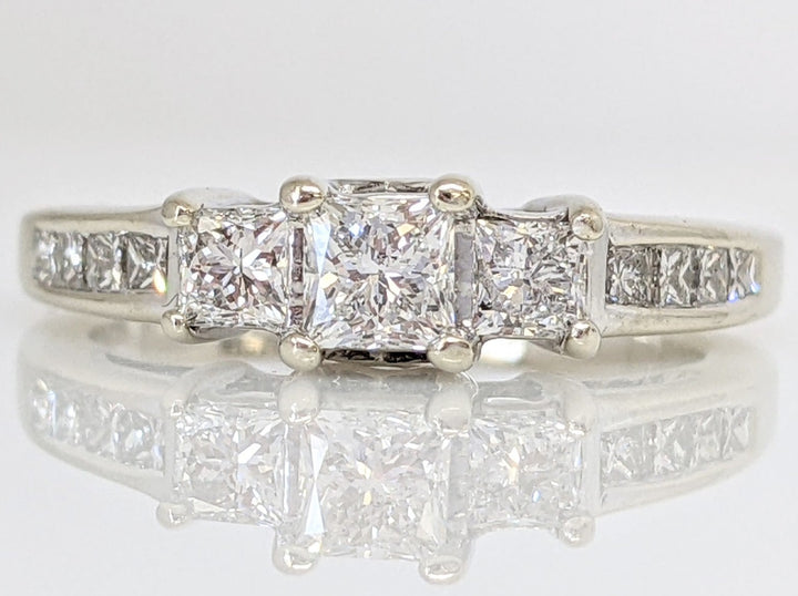 14K WHITE .95 CARAT TOTAL WEIGHT I1 G DIAMOND PRINCESS CUT (13) ESTATE TRINITY RING 4.0 GRAMS