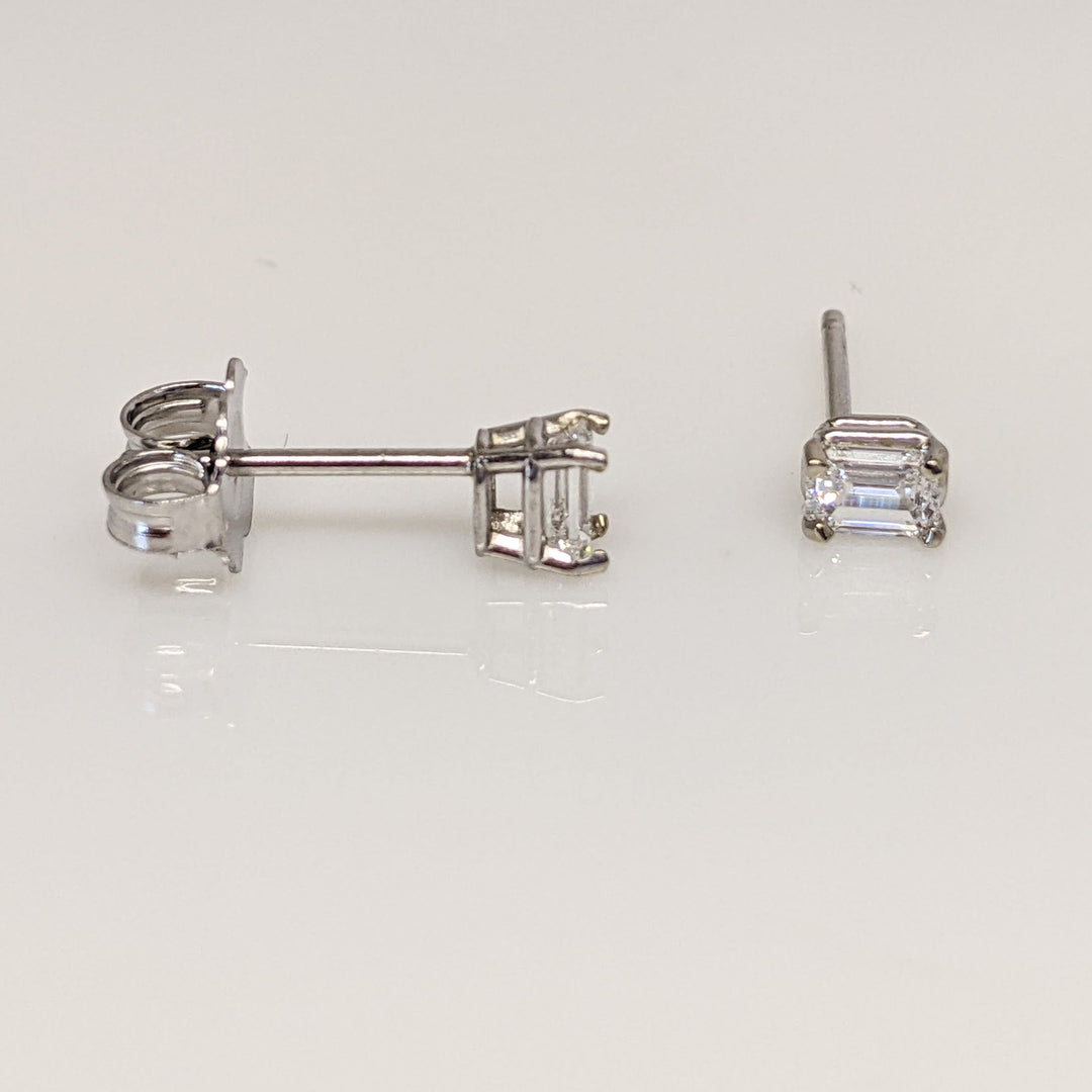 14K WHITE .30 CARAT TOTAL WEIGHT VS1 H DIAMOND EMERALD CUT (2) ESTATE STUD EARRINGS