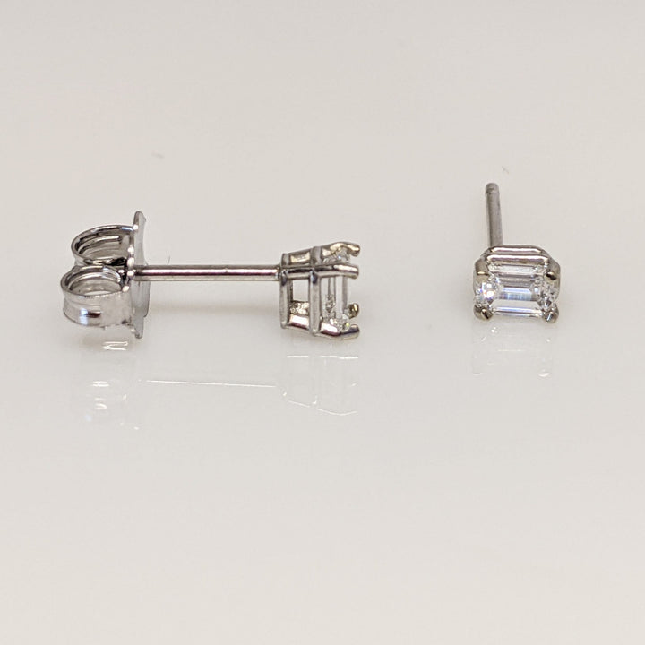 14K WHITE .30 CARAT TOTAL WEIGHT VS1 H DIAMOND EMERALD CUT (2) ESTATE STUD EARRINGS