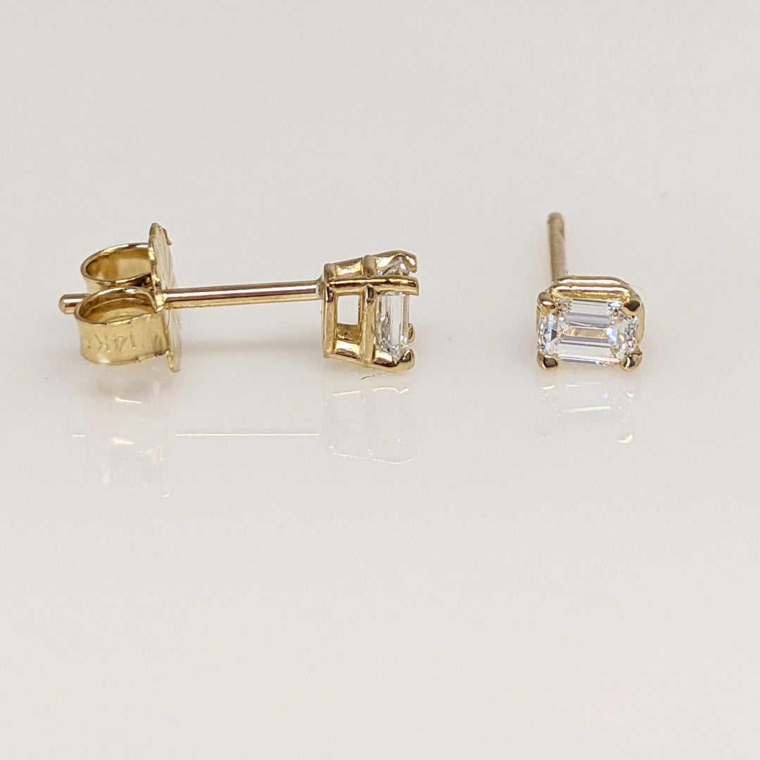 14K .30 CARAT TOTAL WEIGHT VS1 H DIAMOND EMERALD CUT (2) ESTATE STUD EARRINGS