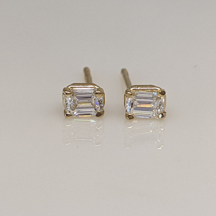 14K .30 CARAT TOTAL WEIGHT VS1 H DIAMOND EMERALD CUT (2) ESTATE STUD EARRINGS