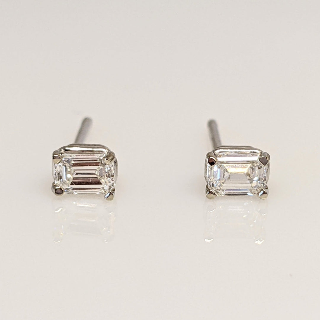 14K WHITE .30 CARAT TOTAL WEIGHT VS1 H DIAMOND EMERALD CUT (2) ESTATE STUD EARRINGS