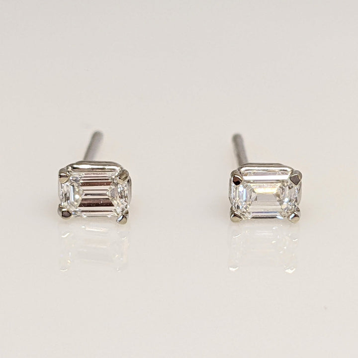 14K WHITE .30 CARAT TOTAL WEIGHT VS1 H DIAMOND EMERALD CUT (2) ESTATE STUD EARRINGS