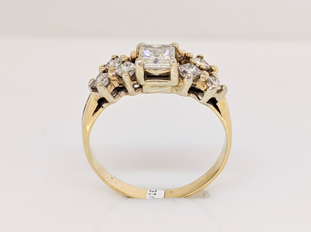 14K 1.07 CARAT TOTAL WEIGHT SI2 H DIAMOND PRINCESS CUT (7) BAGUETTES (2) ESTATE RING 3.0 GRAMS