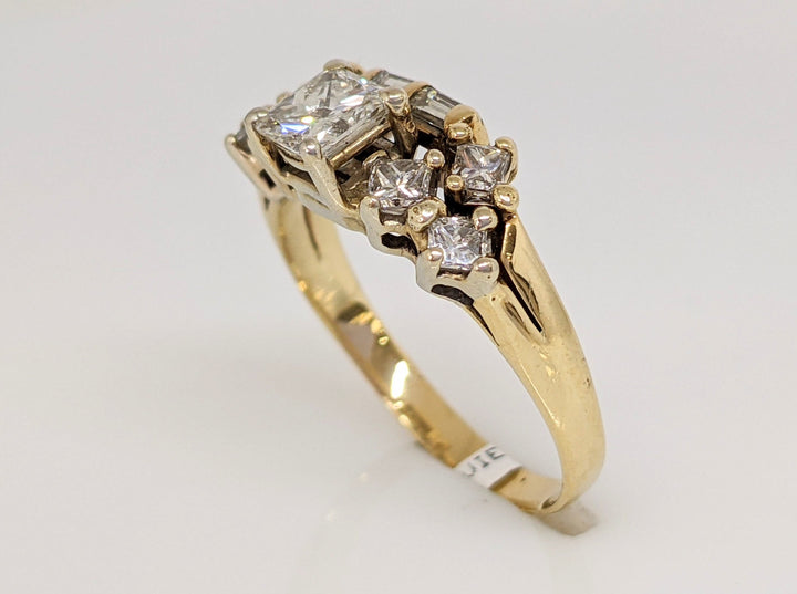 14K 1.07 CARAT TOTAL WEIGHT SI2 H DIAMOND PRINCESS CUT (7) BAGUETTES (2) ESTATE RING 3.0 GRAMS