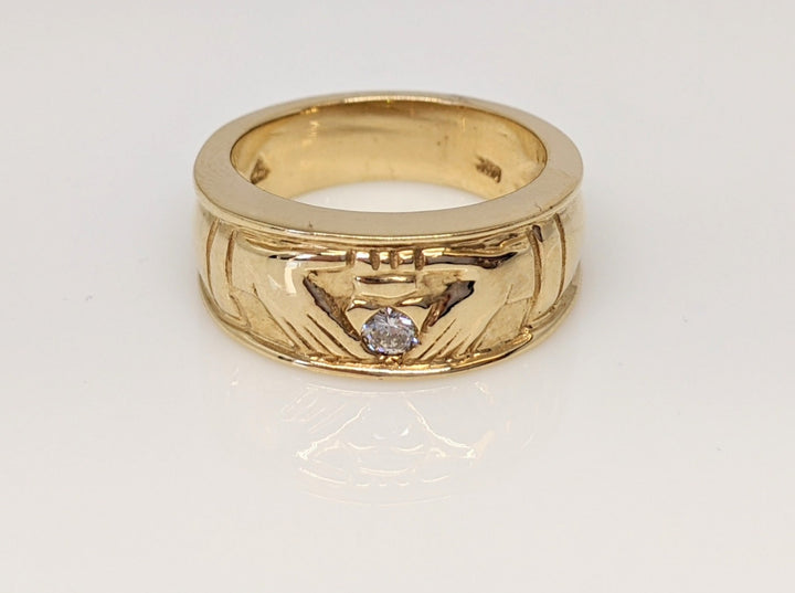 14K .10 CARAT TOTAL L SI2 I DIAMOND ROUND ESTATE CLADDAGH BAND 8.9 GRAMS