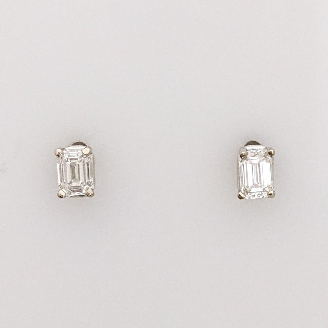 14K WHITE .30 CARAT TOTAL WEIGHT VS1 H DIAMOND EMERALD CUT (2) ESTATE STUD EARRINGS