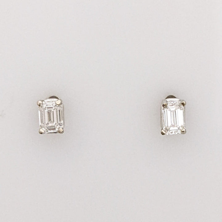 14K WHITE .30 CARAT TOTAL WEIGHT VS1 H DIAMOND EMERALD CUT (2) ESTATE STUD EARRINGS