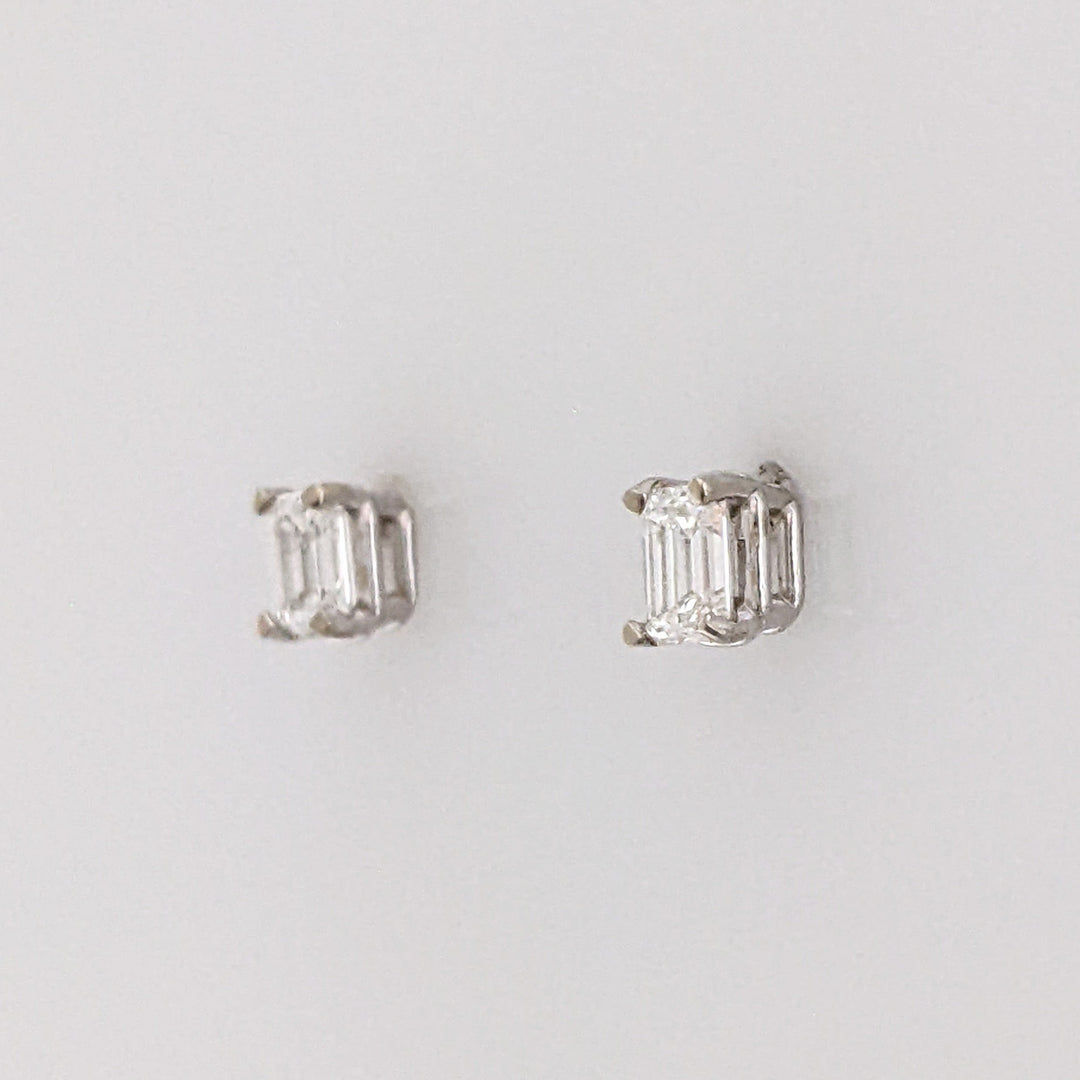 14K WHITE .30 CARAT TOTAL WEIGHT VS1 H DIAMOND EMERALD CUT (2) ESTATE STUD EARRINGS