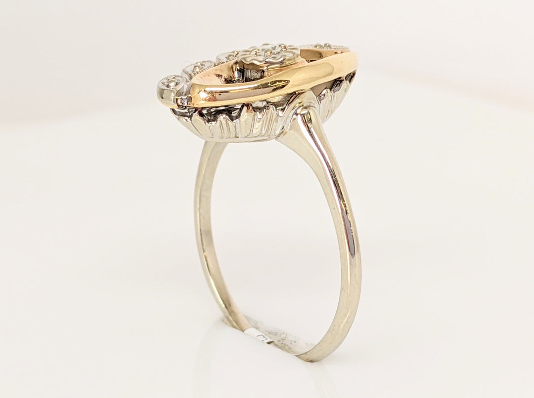 14K TWO-TONE .09 CARAT TOTAL DIAMOND ROUND VVS1 I (6) ESTATE LEAF STYLE RING 4.6 GRAMS
