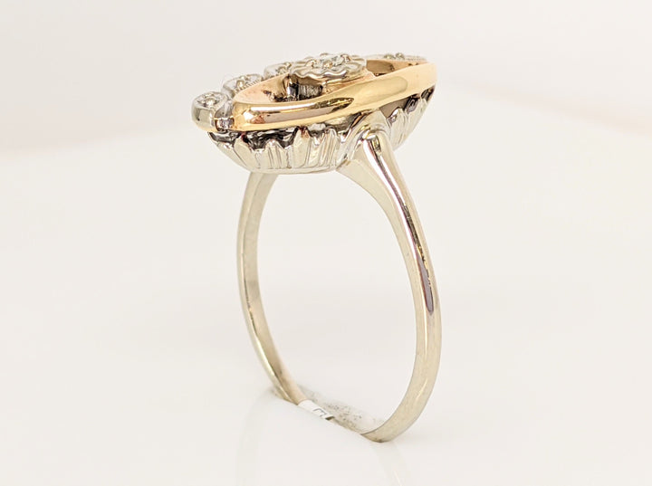 14K TWO-TONE .09 CARAT TOTAL DIAMOND ROUND VVS1 I (6) ESTATE LEAF STYLE RING 4.6 GRAMS
