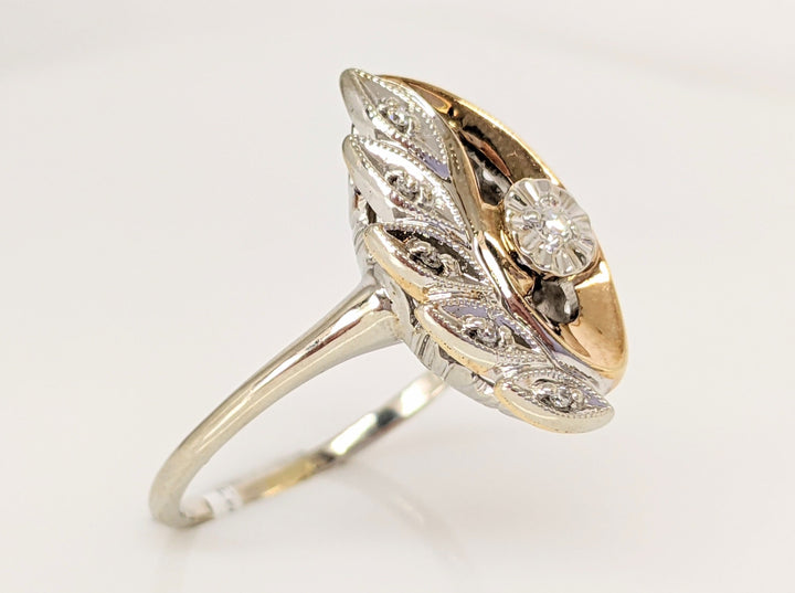 14K TWO-TONE .09 CARAT TOTAL DIAMOND ROUND VVS1 I (6) ESTATE LEAF STYLE RING 4.6 GRAMS
