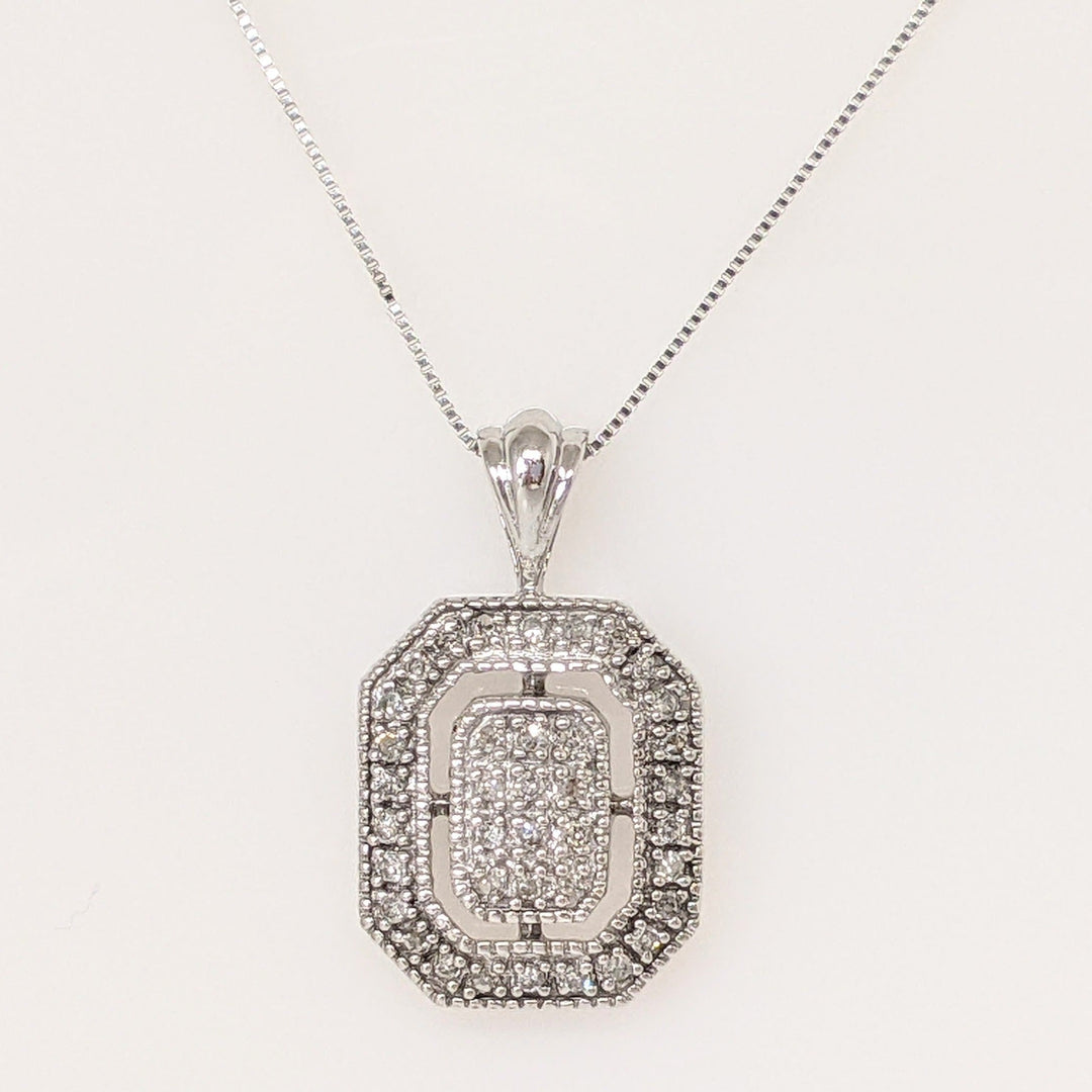 10K WHITE ROUND DIAMOND OCTAGON SHAPE ESTATE PENDANT & CHAIN 3.2 GRAMS