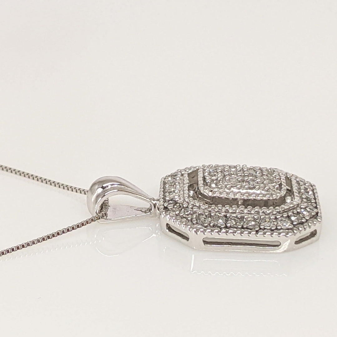 10K WHITE ROUND DIAMOND OCTAGON SHAPE ESTATE PENDANT & CHAIN 3.2 GRAMS