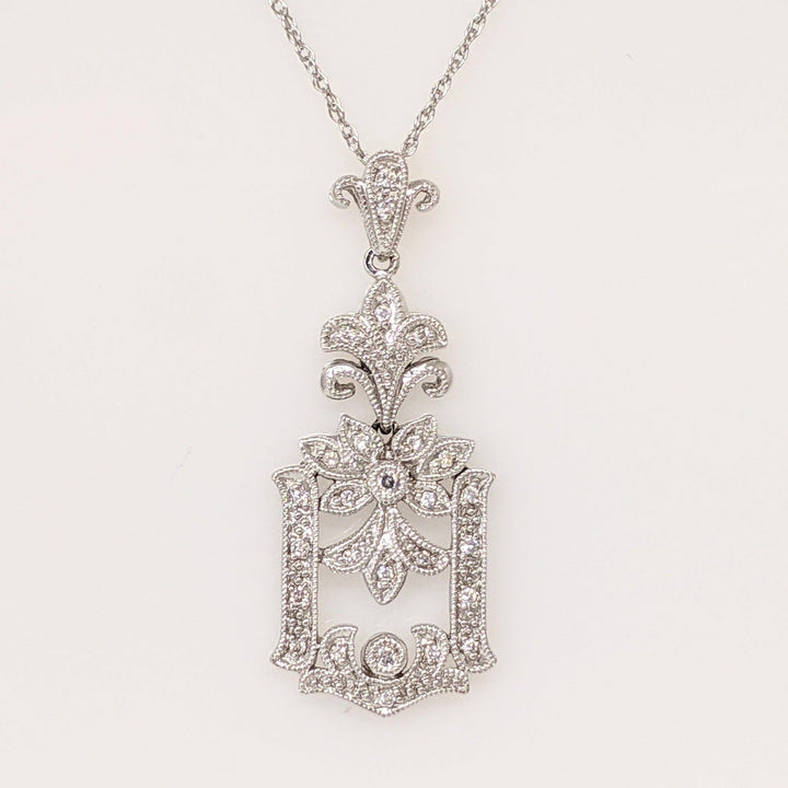 14K WHITE .14 CARAT TOTAL WEIGHT DIAMOND ROUND CHANDELIER ESTATE PENDANT & CHAIN 3.7 GRAMS