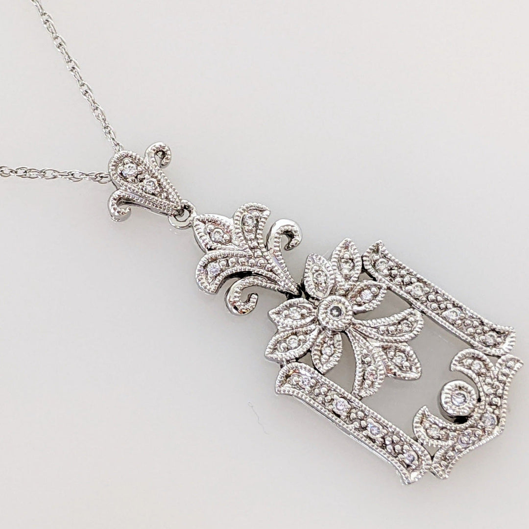 14K WHITE .14 CARAT TOTAL WEIGHT DIAMOND ROUND CHANDELIER ESTATE PENDANT & CHAIN 3.7 GRAMS