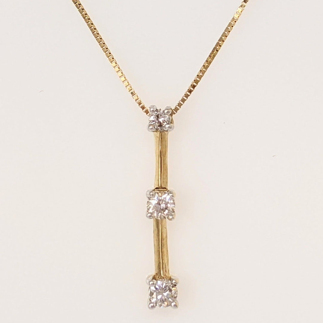 14K .24 CARAT TOTAL WEIGHT SI2 I DIAMOND ROUND (3) DROP ESTATE PENDANT & CHAIN 1.7 GRAMS