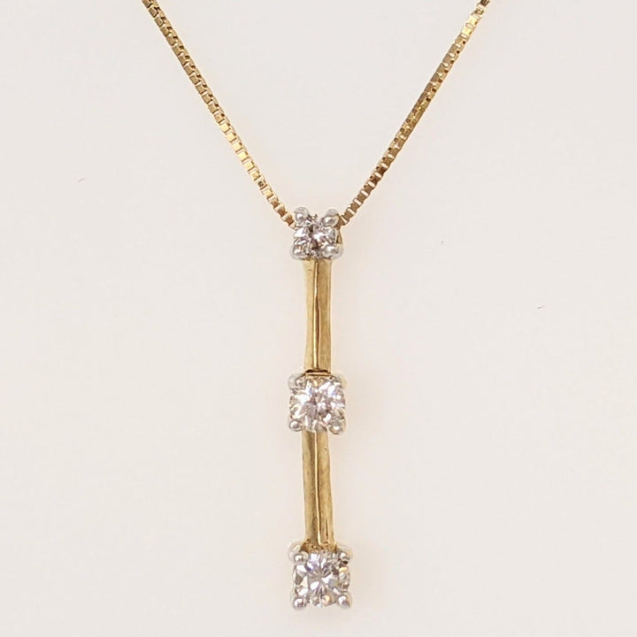 14K .24 CARAT TOTAL WEIGHT SI2 I DIAMOND ROUND (3) DROP ESTATE PENDANT & CHAIN 1.7 GRAMS