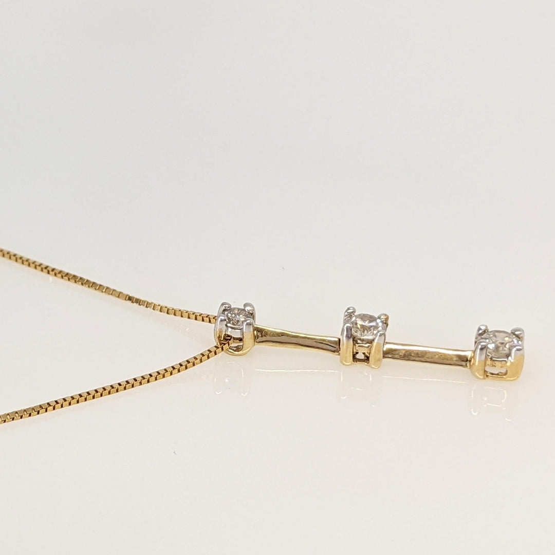 14K .24 CARAT TOTAL WEIGHT SI2 I DIAMOND ROUND (3) DROP ESTATE PENDANT & CHAIN 1.7 GRAMS