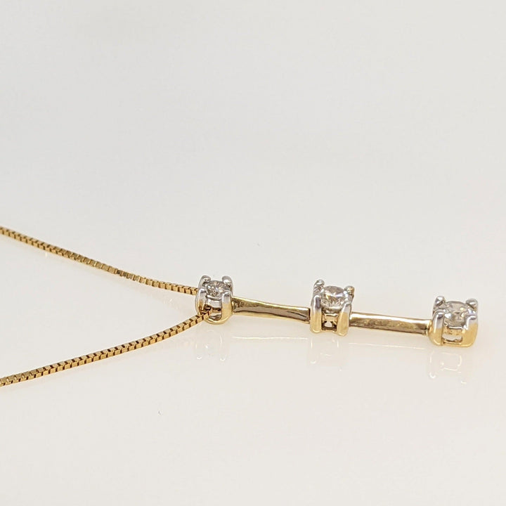 14K .24 CARAT TOTAL WEIGHT SI2 I DIAMOND ROUND (3) DROP ESTATE PENDANT & CHAIN 1.7 GRAMS