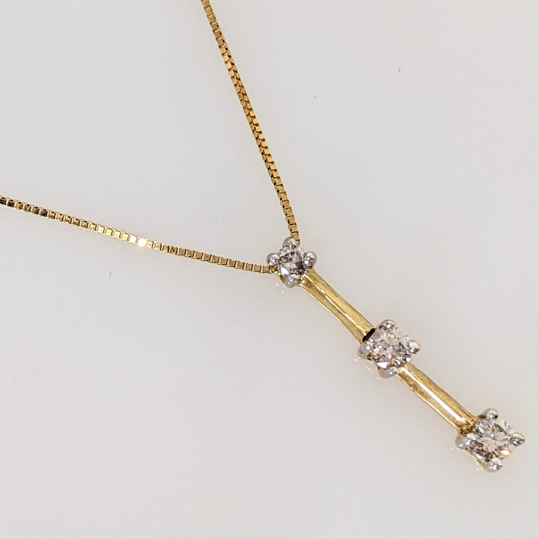 14K .24 CARAT TOTAL WEIGHT SI2 I DIAMOND ROUND (3) DROP ESTATE PENDANT & CHAIN 1.7 GRAMS