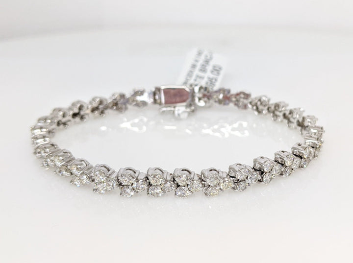 14K WHITE RHODIUM 4.14 CARAT TOTAL WEIGHT SI1 K DIAMOND ROUND (92) 3-CLUSTER ESTATE TENNIS BRACELET 15.1 GRAMS