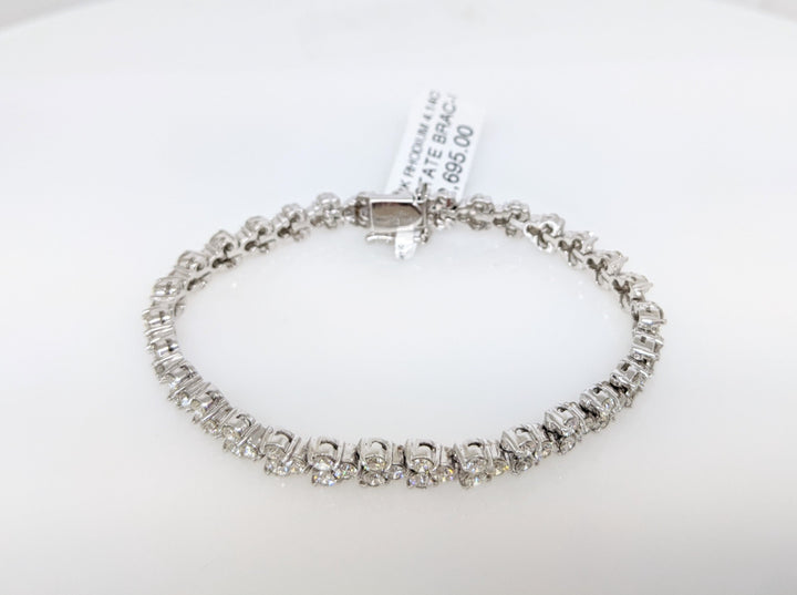 14K WHITE RHODIUM 4.14 CARAT TOTAL WEIGHT SI1 K DIAMOND ROUND (92) 3-CLUSTER ESTATE TENNIS BRACELET 15.1 GRAMS