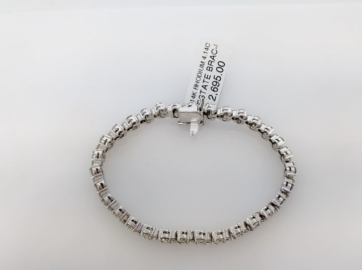14K WHITE RHODIUM 4.14 CARAT TOTAL WEIGHT SI1 K DIAMOND ROUND (92) 3-CLUSTER ESTATE TENNIS BRACELET 15.1 GRAMS