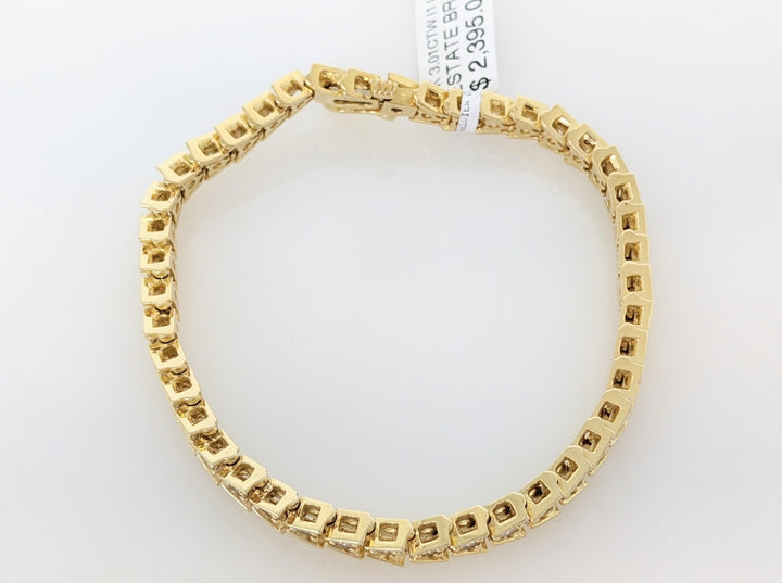 14K 3.01 CARAT TOTAL WEIGHT I1 I DIAMOND ROUND (43) BAR SET V-SHAPED ESTATE BRACELET 19.7 GRAMS