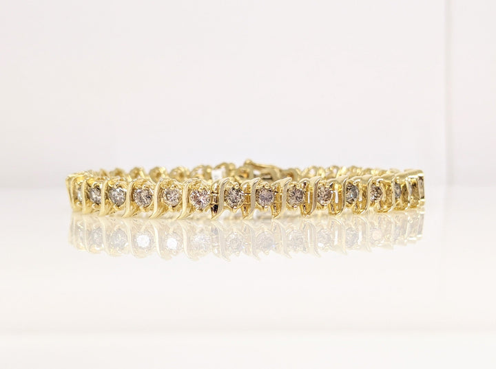 14K 4.08 CARAT TOTAL WEIGHT I1 J-K DIAMOND ROUND (34) S-LINK ESTATE BRACELET 18.1 GRAMS