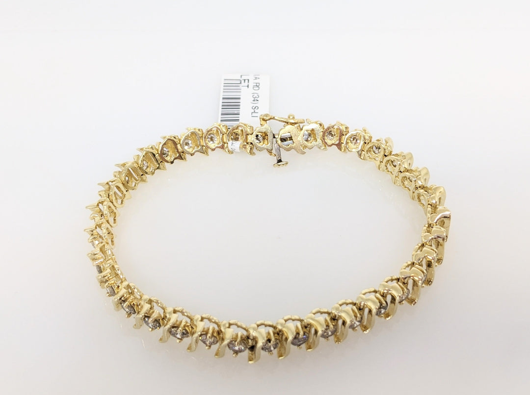 14K 4.08 CARAT TOTAL WEIGHT I1 J-K DIAMOND ROUND (34) S-LINK ESTATE BRACELET 18.1 GRAMS