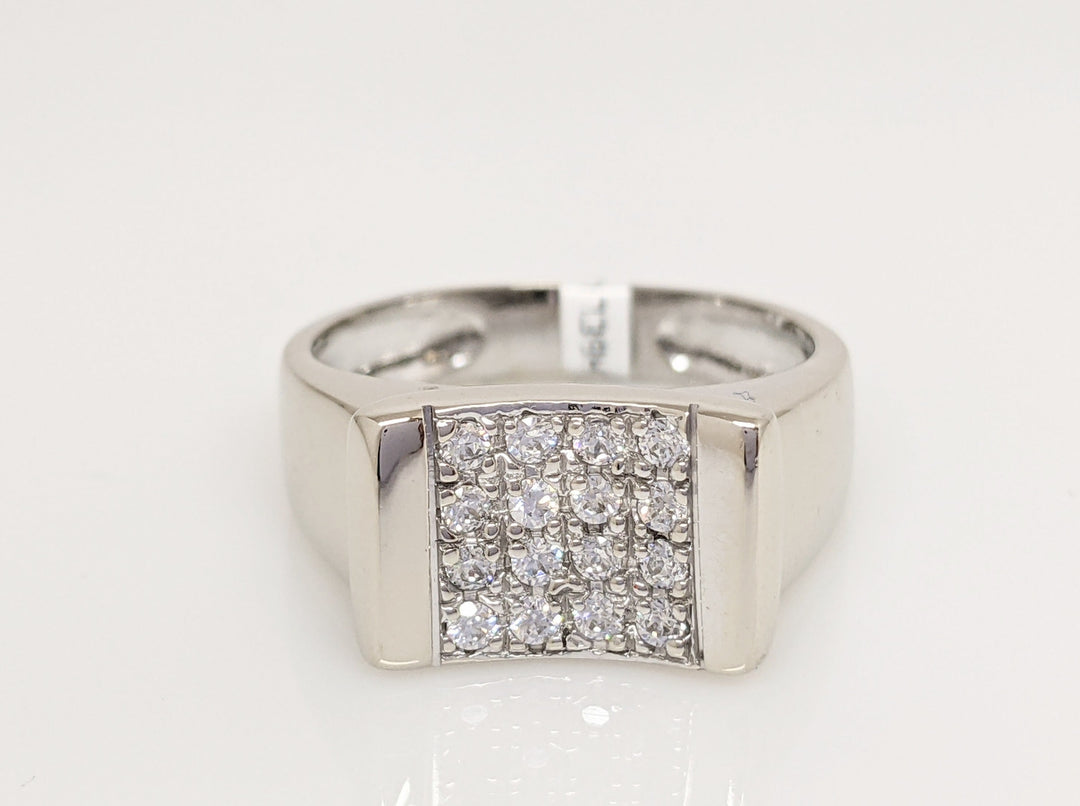 18K WHITE CUBIC ZIRCONIA (16) SCOOP TOP ESTATE RING 4.5 GRAMS