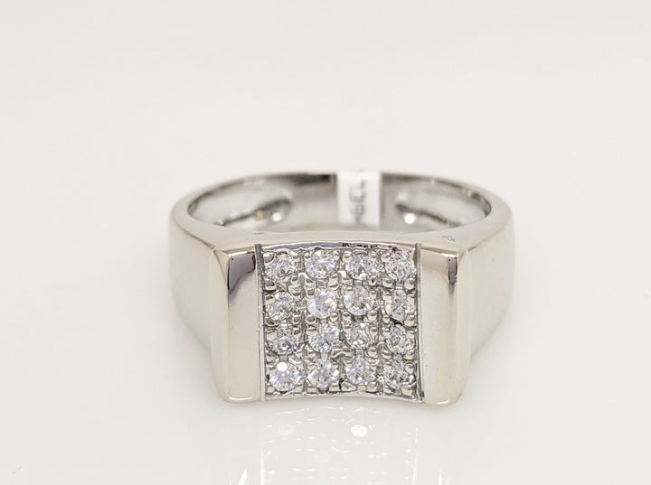 18K WHITE CUBIC ZIRCONIA (16) SCOOP TOP ESTATE RING 4.5 GRAMS
