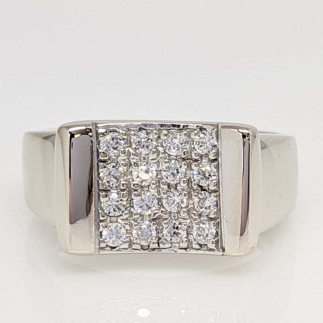18K WHITE CUBIC ZIRCONIA (16) SCOOP TOP ESTATE RING 4.5 GRAMS