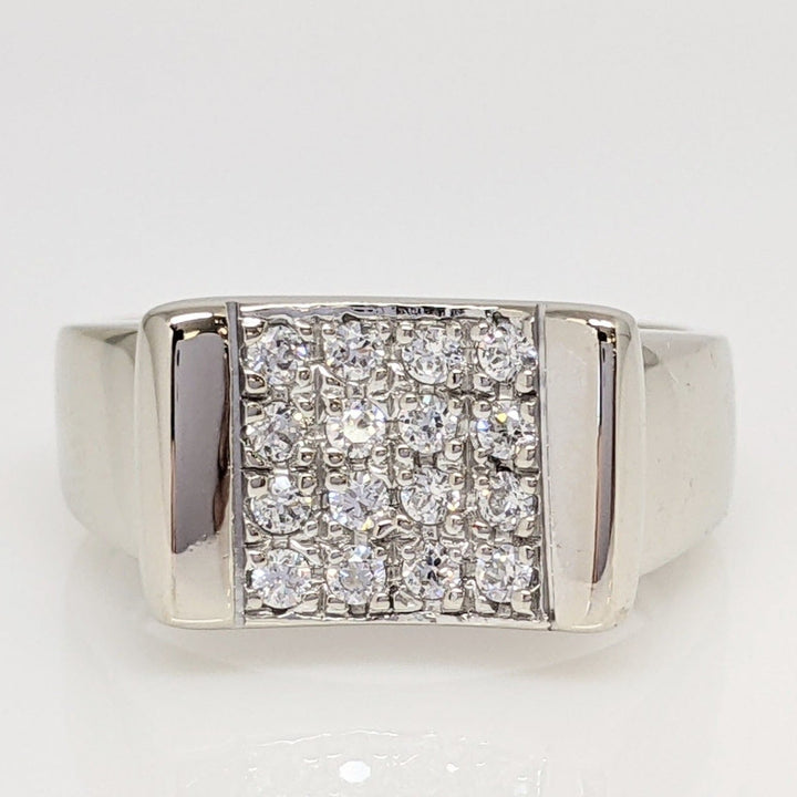 18K WHITE CUBIC ZIRCONIA (16) SCOOP TOP ESTATE RING 4.5 GRAMS