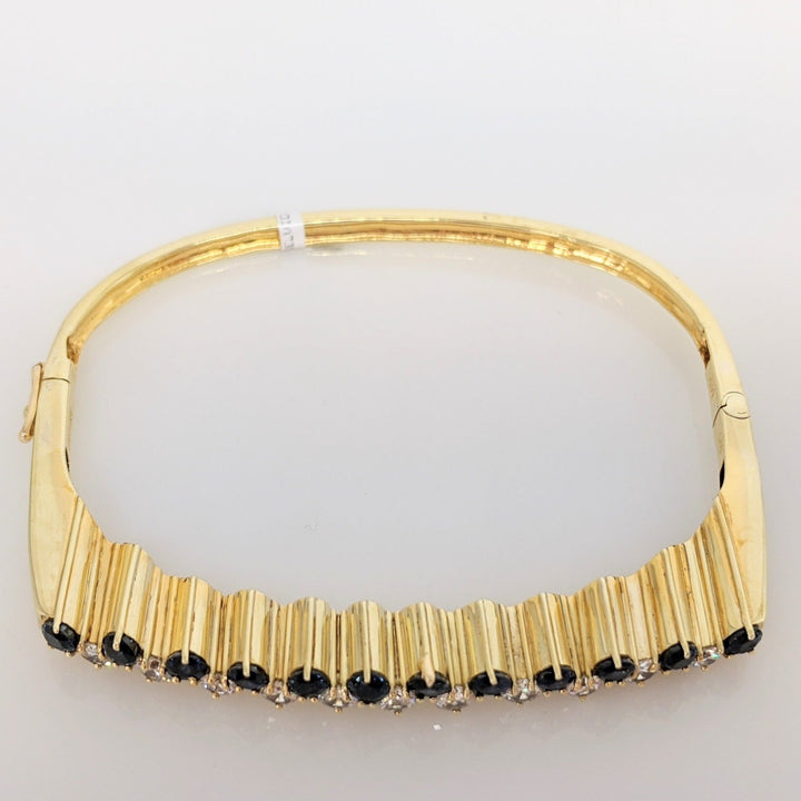 14K 1.10 CARAT TOTAL WEIGHT VS2 J DIAMOND ROUND (10) 1.00CTW SAPPHIRE ROUND (10) ESTATE BANGLE 14.6 GRAMS