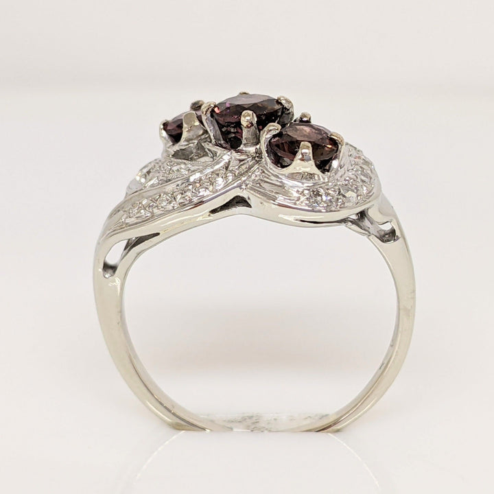 10K WHITE PINK TOURMALINE ROUND (3) WITH .45 DIAMOND TOTAL WEIGHT ESTATE RING 4.1 GRAMS