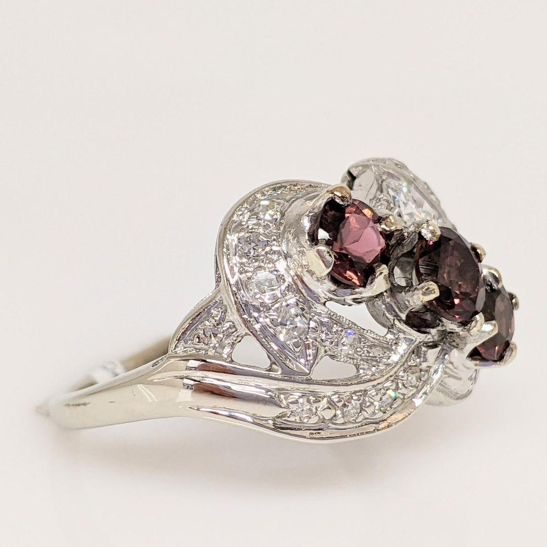 10K WHITE PINK TOURMALINE ROUND (3) WITH .45 DIAMOND TOTAL WEIGHT ESTATE RING 4.1 GRAMS