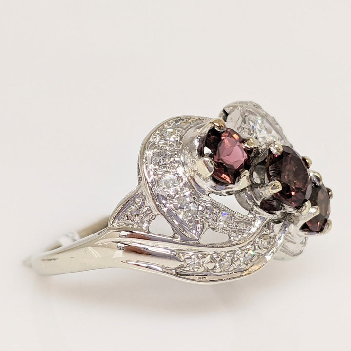 10K WHITE PINK TOURMALINE ROUND (3) WITH .45 DIAMOND TOTAL WEIGHT ESTATE RING 4.1 GRAMS