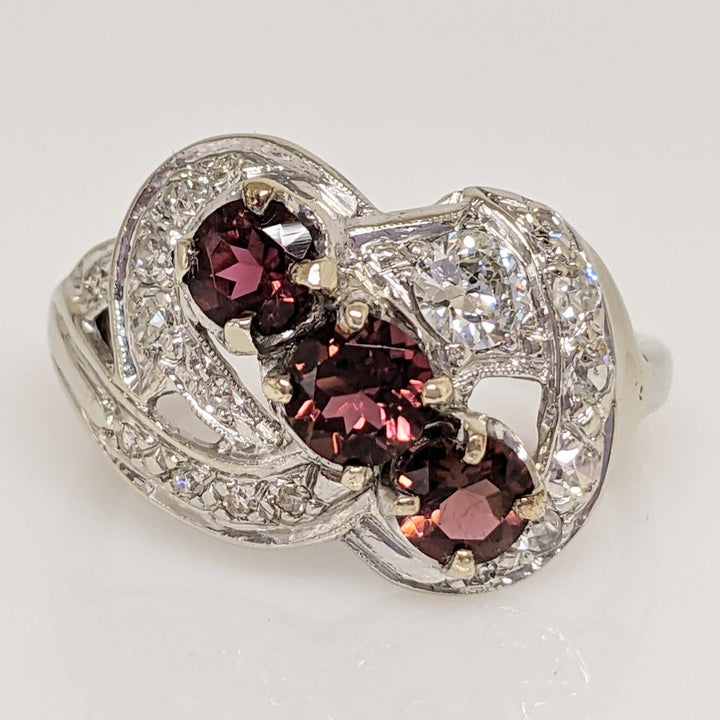 10K WHITE PINK TOURMALINE ROUND (3) WITH .45 DIAMOND TOTAL WEIGHT ESTATE RING 4.1 GRAMS